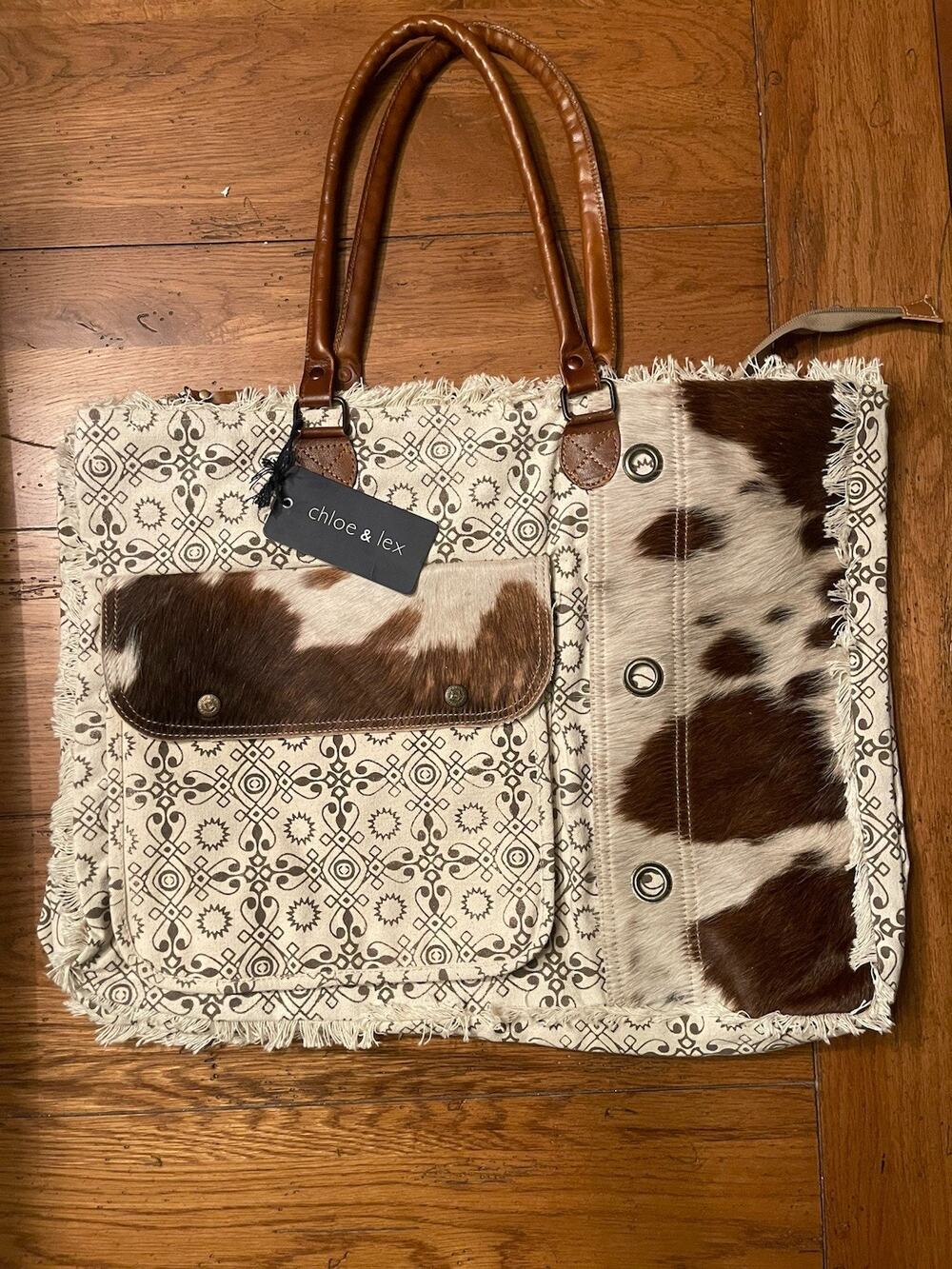 Chloe and Lex Super Size Cowhide Canvas Tote Bag - NWT